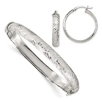 Sterling Silver Diamond-cut 7.5mm Bangle and 5mm Hoop Earring Set