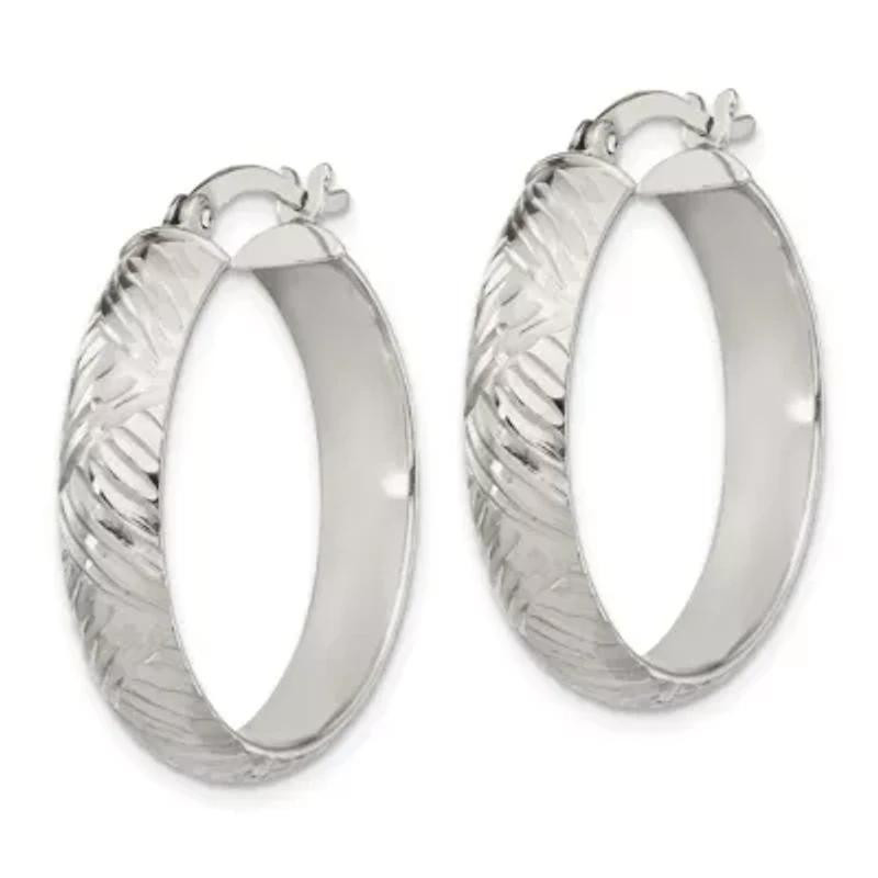 Sterling Silver Diamond-cut 7.5mm Bangle and 5mm Hoop Earring Set