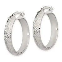Sterling Silver Diamond-cut 7.5mm Bangle and 5mm Hoop Earring Set