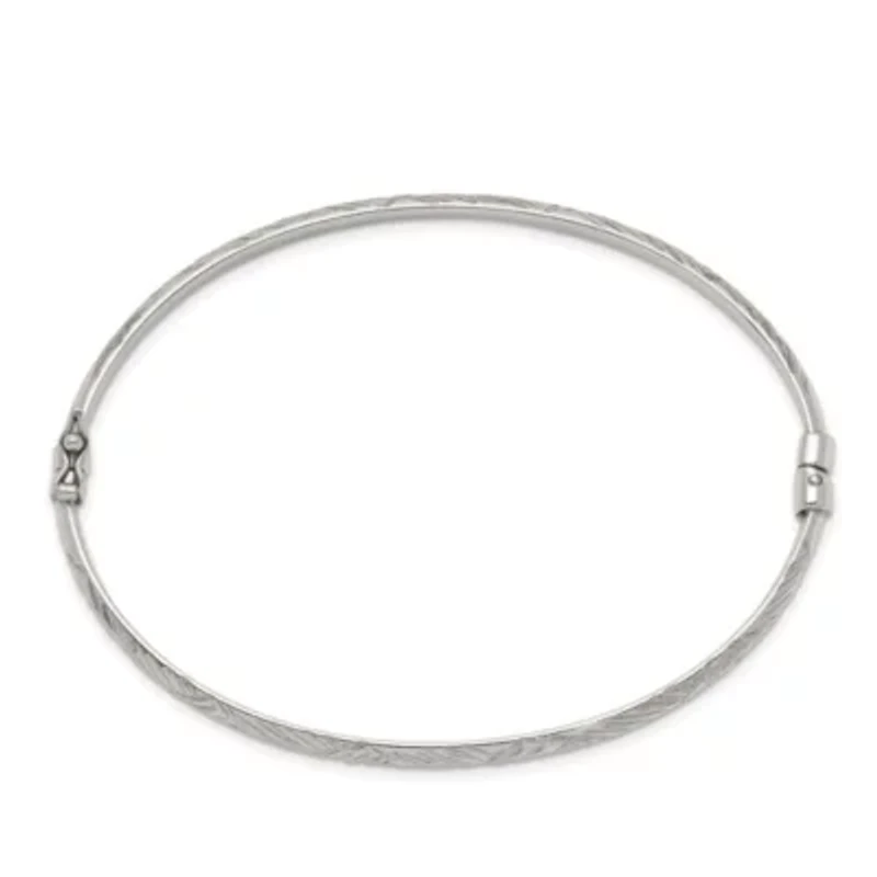 Sterling Silver Diamond-cut 4mm Bangle and 3mm Hoop Earring Set