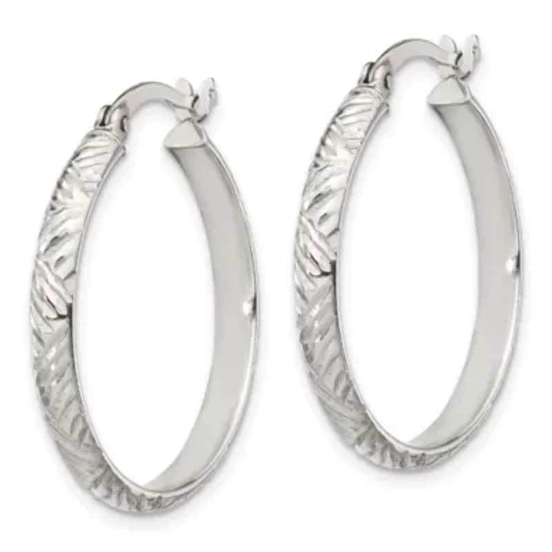Sterling Silver Diamond-cut 4mm Bangle and 3mm Hoop Earring Set