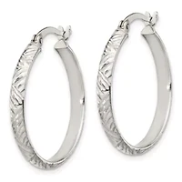 Sterling Silver Diamond-cut 4mm Bangle and 3mm Hoop Earring Set