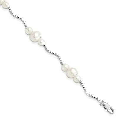 Sterling Silver Rhodium-plated 3-6mm Freshwater Cultured Pearl Bracelet