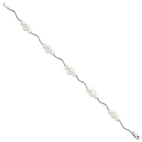 Sterling Silver Rhodium-plated 3-6mm Freshwater Cultured Pearl Bracelet