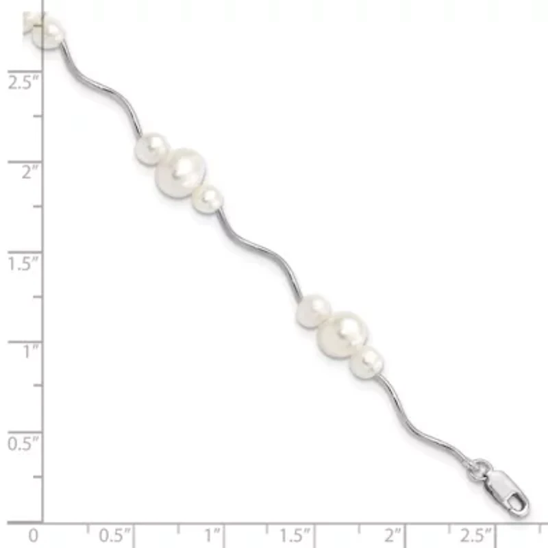 Sterling Silver Rhodium-plated 3-6mm Freshwater Cultured Pearl Bracelet