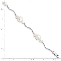 Sterling Silver Rhodium-plated 3-6mm Freshwater Cultured Pearl Bracelet