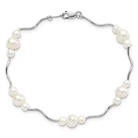 Sterling Silver Rhodium-plated 3-6mm Freshwater Cultured Pearl Bracelet