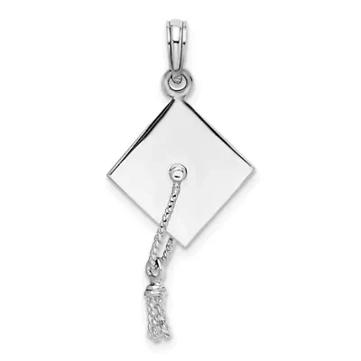 Sterling Silver Polish 3D Moveable Tassel Graduation Cap Pendant