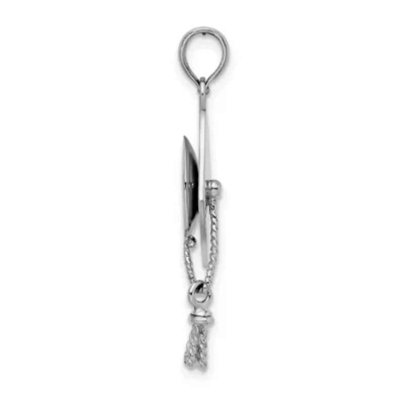 Sterling Silver Polish 3D Moveable Tassel Graduation Cap Pendant