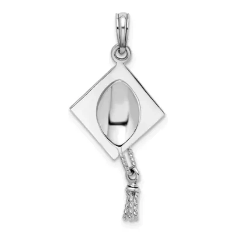 Sterling Silver Polish 3D Moveable Tassel Graduation Cap Pendant