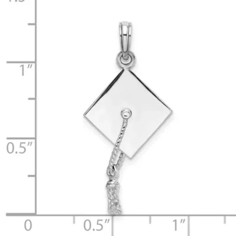 Sterling Silver Polish 3D Moveable Tassel Graduation Cap Pendant