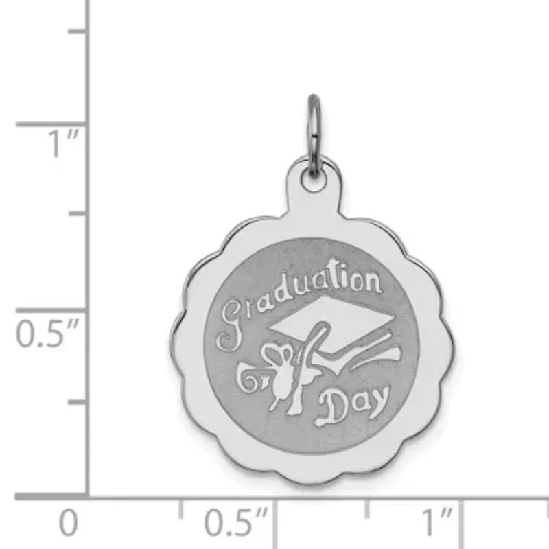 Sterling Silver Rhodium-plated Graduation Day Disc Charm