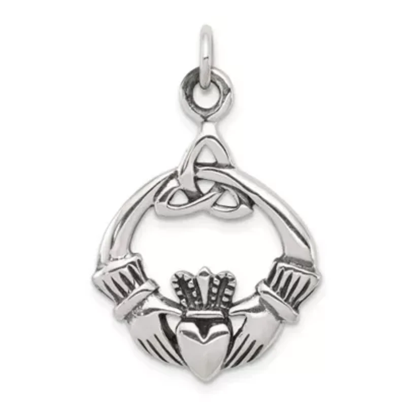 Sterling Silver Antiqued Claddagh Pendant