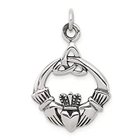 Sterling Silver Antiqued Claddagh Pendant