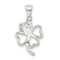 Sterling Silver Rhodium-plated Green Enameled Four Leaf Clover Pendant