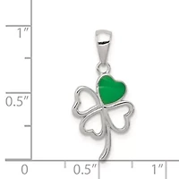 Sterling Silver Rhodium-plated Green Enameled Four Leaf Clover Pendant