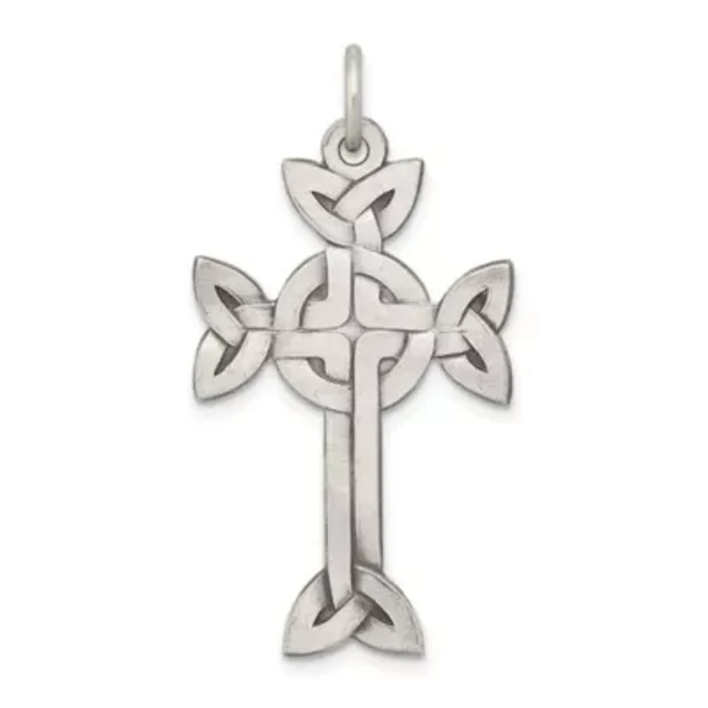 Sterling Silver Antiqued, Textured and Brushed Celtic Cross Pendant