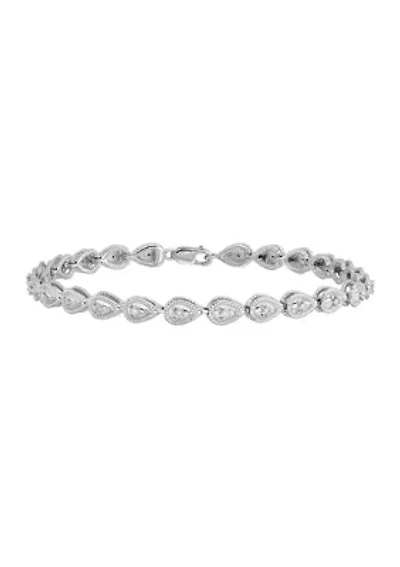 1/4 ct. t.w. Diamond Teardrop Link Bracelet in Rhodium Plated Sterling Silver