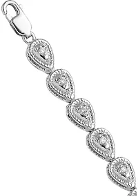 1/4 ct. t.w. Diamond Teardrop Link Bracelet in Rhodium Plated Sterling Silver