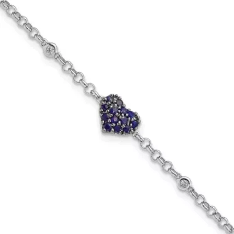 1/4 ct. t.w. Sapphire and 0.024 ct. t.w. Diamond Heart Bracelet in Rhodium-plated Sterling Silver
