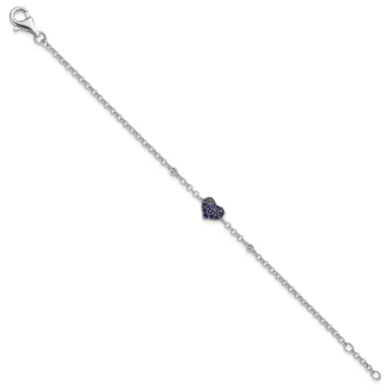 1/4 ct. t.w. Sapphire and 0.024 ct. t.w. Diamond Heart Bracelet in Rhodium-plated Sterling Silver