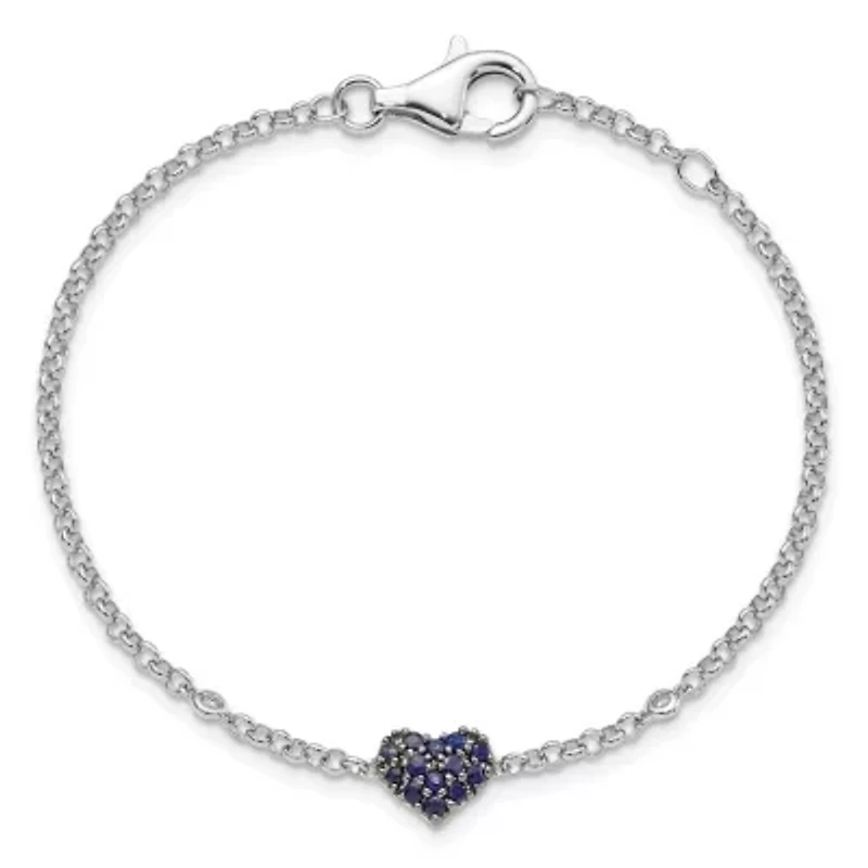 1/4 ct. t.w. Sapphire and 0.024 ct. t.w. Diamond Heart Bracelet in Rhodium-plated Sterling Silver