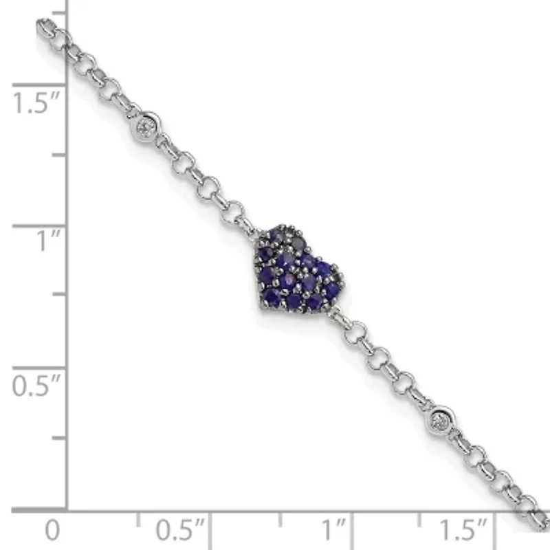 1/4 ct. t.w. Sapphire and 0.024 ct. t.w. Diamond Heart Bracelet in Rhodium-plated Sterling Silver