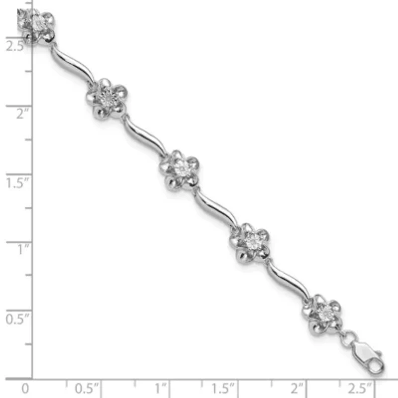 0.04 ct. t.w. Diamond Floral Bracelet in Rhodium-plated Sterling Silver