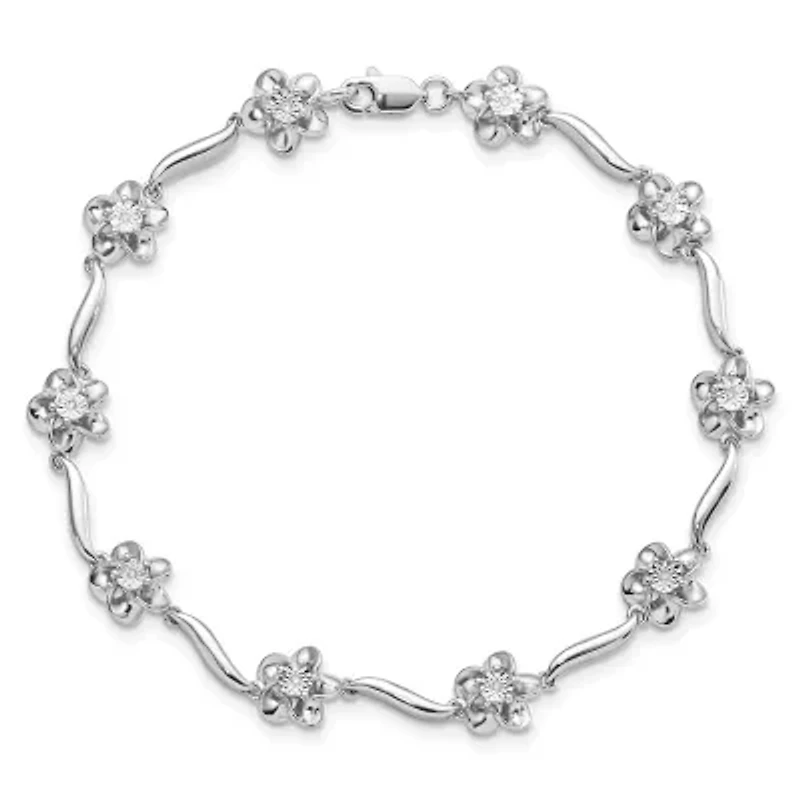 0.04 ct. t.w. Diamond Floral Bracelet in Rhodium-plated Sterling Silver