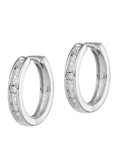 1/10 ct. t.w. Diamond Huggie Earrings in Rhodium Plated Sterling Silver