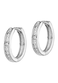 1/10 ct. t.w. Diamond Huggie Earrings in Rhodium Plated Sterling Silver