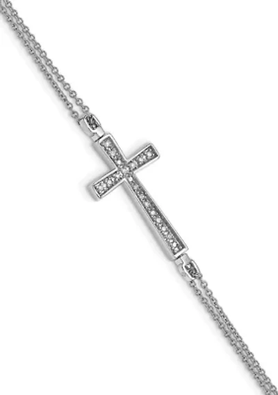 1/10 ct. t.w. Black and White Diamond Reversible Cross 2 Strand Bracelet in Rhodium Plated Sterling Silver
