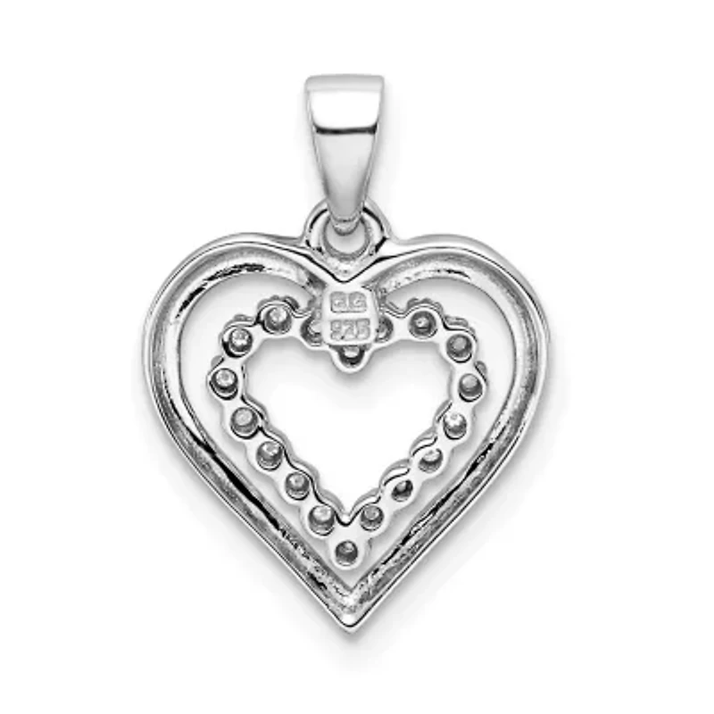 0.072 ct. t.w. Diamond Heart Pendant in Rhodium-plated Sterling Silver