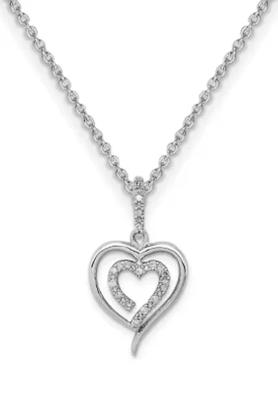 1/10 ct. t.w. Diamond Heart Pendant with 18 Inch Chain in Rhodium Plated Sterling Silver