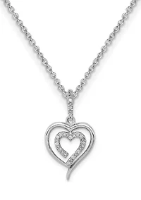 1/10 ct. t.w. Diamond Heart Pendant with 18 Inch Chain in Rhodium Plated Sterling Silver
