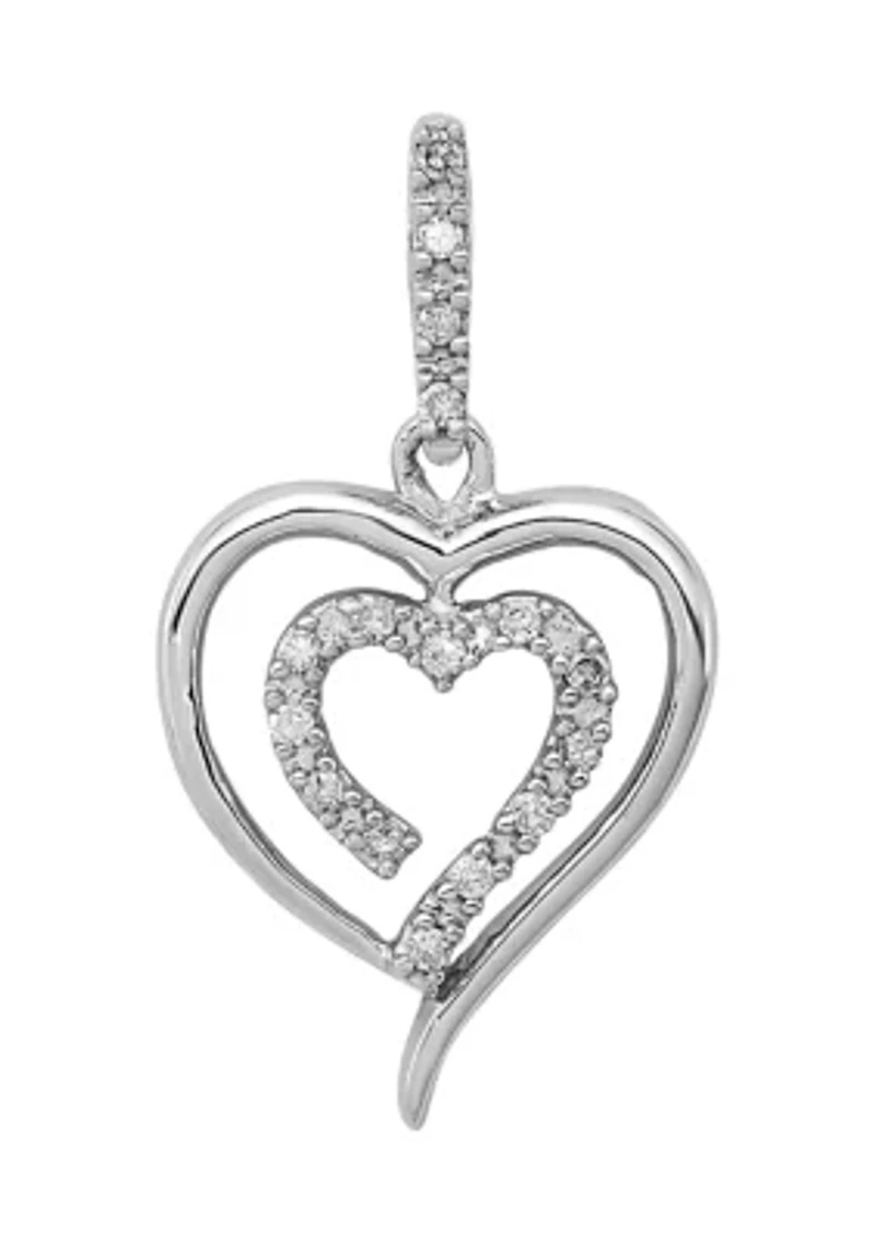 1/10 ct. t.w. Diamond Heart Pendant with 18 Inch Chain in Rhodium Plated Sterling Silver