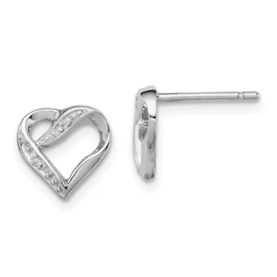 0.012 ct. t.w. Diamond Heart Post Earrings in Rhodium-plated Sterling Silver