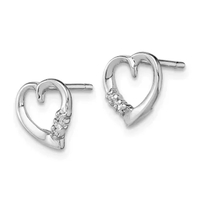 0.024 ct. t.w. Diamond Heart Post Earrings in Rhodium-plated Sterling Silver