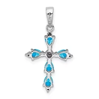 7/8 ct. t.w. Pear Swiss Blue Topaz and 0.02 ct. t.w. Diamond Cross Pendant in Rhodium-plated Sterling Silver