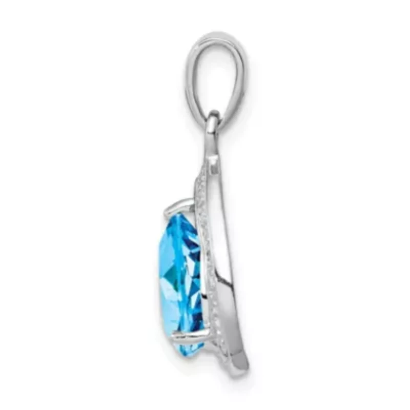 2.4 ct. t.w. Light Swiss Blue Topaz and 0.02 ct. t.w. Diamond Pendant in Rhodium-plated Sterling Silver