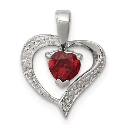5/8 ct. t.w. Garnet Heart and 0.03 ct. t.w. Diamond Heart Pendant in Rhodium-plated Sterling Silver