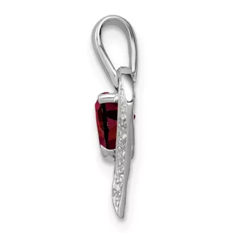 5/8 ct. t.w. Garnet Heart and 0.03 ct. t.w. Diamond Heart Pendant in Rhodium-plated Sterling Silver