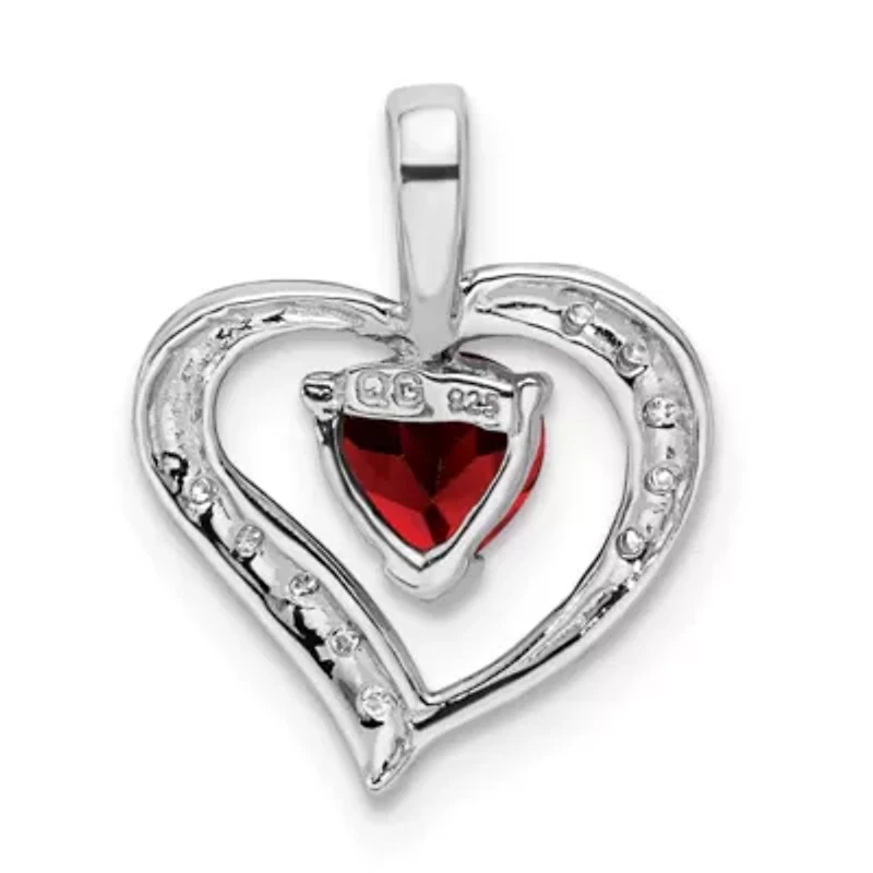 5/8 ct. t.w. Garnet Heart and 0.03 ct. t.w. Diamond Heart Pendant in Rhodium-plated Sterling Silver