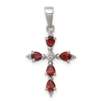Gemstone and Diamond Cross Pendant in Rhodium-plated Sterling Silver