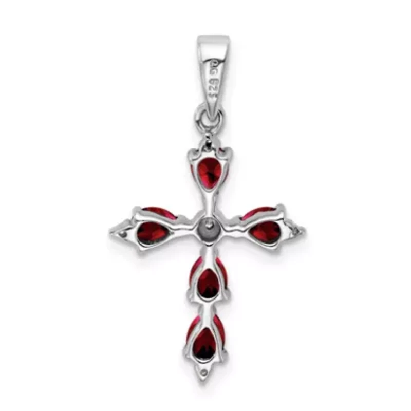 Gemstone and Diamond Cross Pendant in Rhodium-plated Sterling Silver