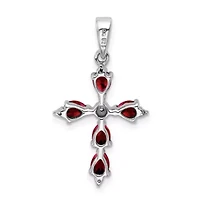Gemstone and Diamond Cross Pendant in Rhodium-plated Sterling Silver