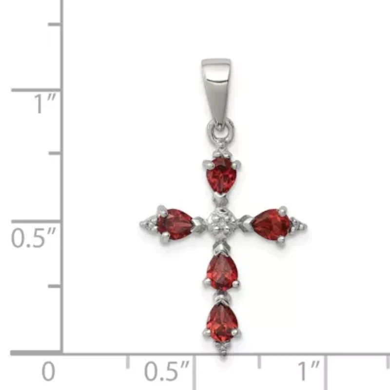 Gemstone and Diamond Cross Pendant in Rhodium-plated Sterling Silver