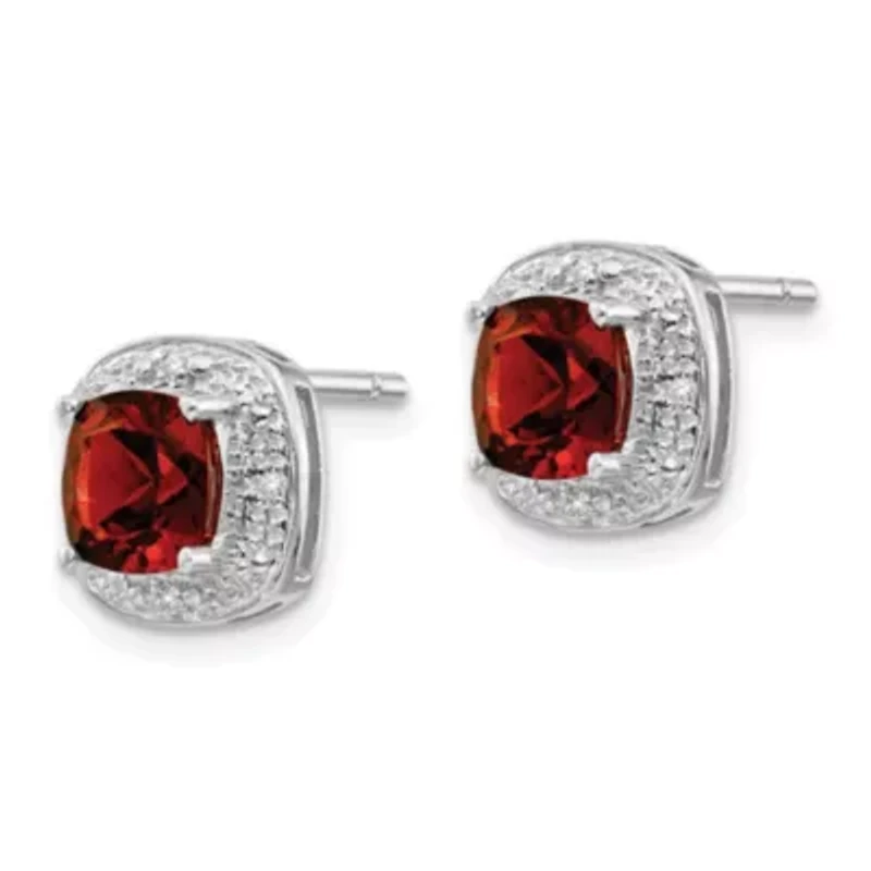 2.5 ct. t.w. Garnet and Diamond Accent Post Earrings in Rhodium-plated Sterling Silver