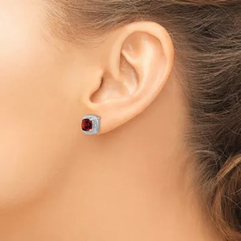 2.5 ct. t.w. Garnet and Diamond Accent Post Earrings in Rhodium-plated Sterling Silver