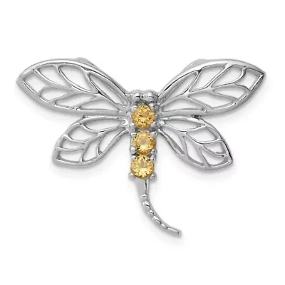 1/5 ct. t.w. Citrine Dragonfly Chain Slide Pendant in Rhodium-plated Sterling Silver